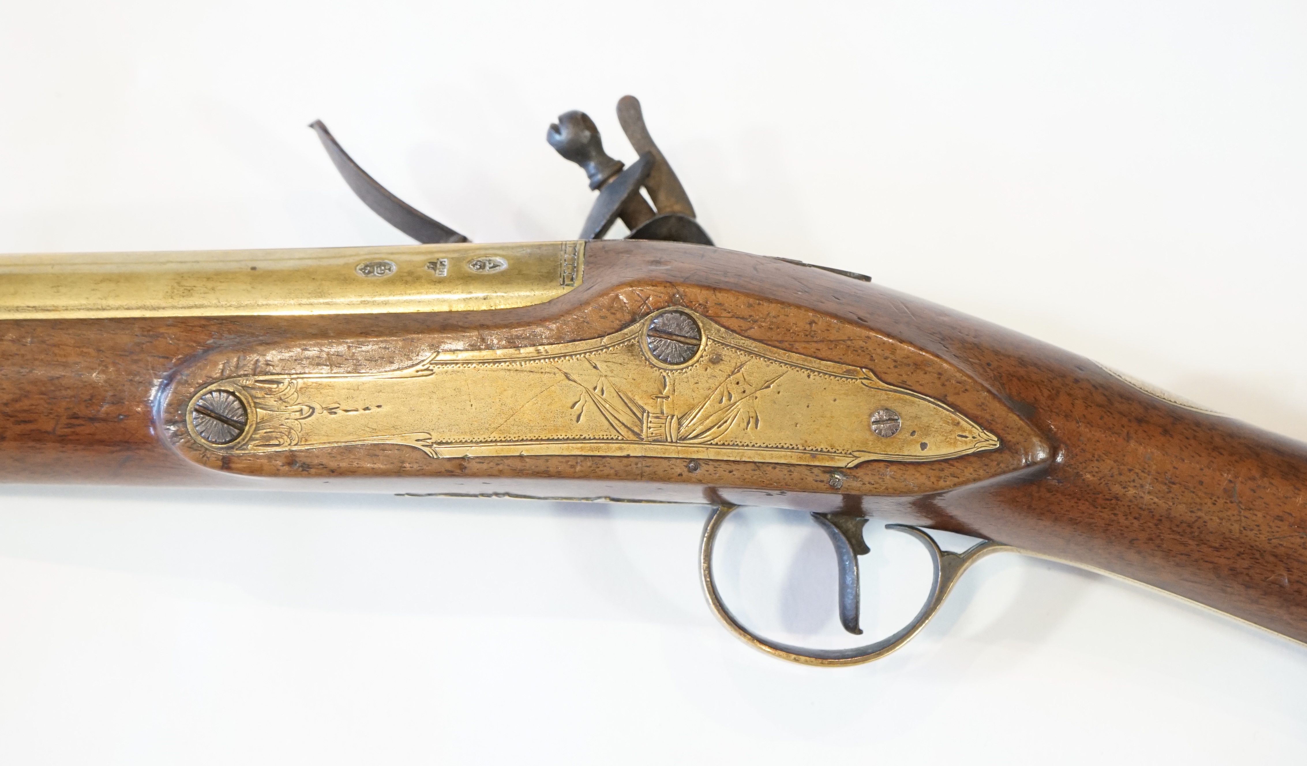 An English brass barrel flintlock blunderbuss by H W Mortimer, late 18th century